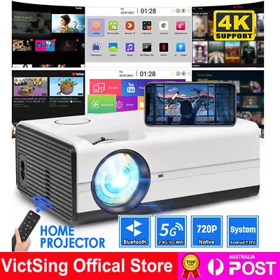 5G WiFi Bluetooth Android Projector 4K 1080P Support Outdoor Home Cinema HDMI AV • $147.99