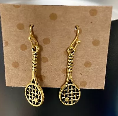 Tennis Racquet/ Pickle Ball Earrings. Gold Tone French Hook Hypoallergenic B01 • $4.97