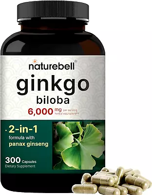 Ginkgo Biloba 6000Mg W/ Red Panax Ginseng For Memory Focus Brain Health 300 Cap • $21.19