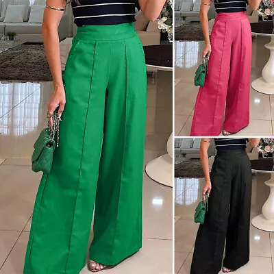 ZANZEA Women High Waist Wide Leg Full Length Pants Office Work Palazzo Trousers • $30.29