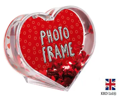 £6.99 • Buy Glitter Heart Shaped Photo Frame Snow Globe Bday Weddings Valentines Day Gift UK