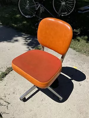 Vintage All-Steel Inc Mid Century Modern Orange Rolling Office Tanker Chair • $279.95