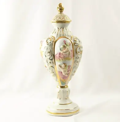 $99 • Buy Vintage Keramos Capodimonte Italy Cherub Vase 16-1/2  W/ Lid