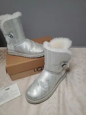 Ugg Bailey Button  I Do  Swarovski Crystal Bling Leather Bridal Boots Size 9 • $175