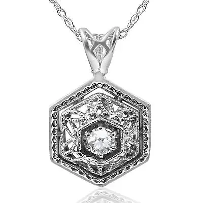SI/G Solitaire Lab Grown Diamond Vintage Pendant .12Ct 14K White Gold 17.65mm • $257.99