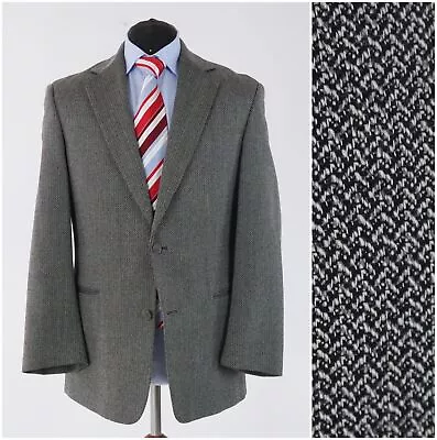 Mens Knitted Sport Coat 42S US Size VENTURO Herringbone Grey Wool Blazer Jacket • $69.99