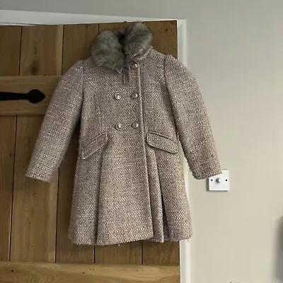 Pretty Party Jacket Coat Girls 7-8 Years Pink Monsoon Button Up Formal Fur Trim • £15