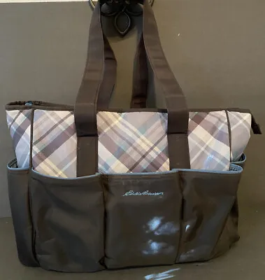 Eddie Bauer Gray Diaper Bag Plaid 16” • $22.99