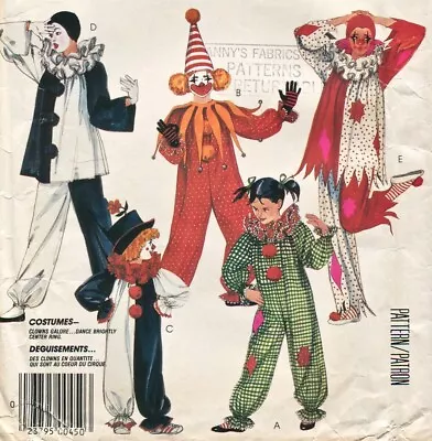 McCall's P991 FF Sewing Pattern Clown Circus Mime Harlequin Costumes Child 2-4 • $3.63