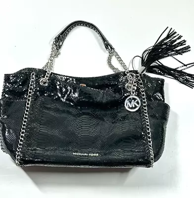 Michael Kors Black Snakeskin Bag Chainlink Handbag Purse • $76.99