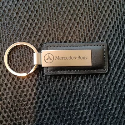 Leather Keychain Chrome Metal Car Laser Logo Key Chain Keyring For Mercedes Benz • $9.99