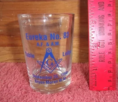 Vintage Shot Glass Free Mason Eureka No 83 AF&AM Table Lodge 1990 Bryan Moran  • $13.67