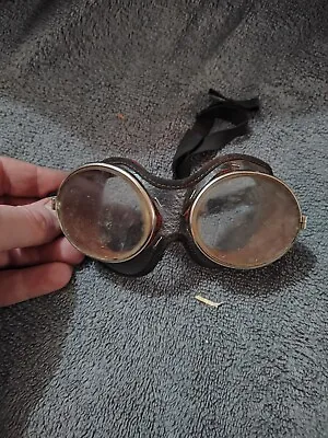 Vintage WWll Aviator Flying Ace Retro Motorcycle Steampunk Leather/Glass Goggles • $31.99