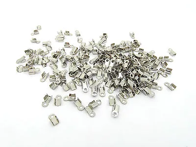 100 Cord Ends Folding Necklace End Crimps Antique Silver Tone 6mm X 3mm  J01871J • £3.29