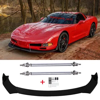 Front Bumper Lip Spoiler Splitter + Silver Strut Rods For Chevrolet Corvette C5 • $65.55