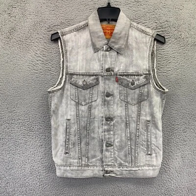 $24.95 • Buy Levis Denim Vest Mens Medium Sleeveless Jean Gray Button Up Stone Wash