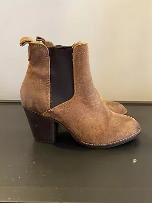 FAT FACE Ankle Boots Women’s UK 4 Tan Leather Heeled Chelsea Shoes Western • £16.55