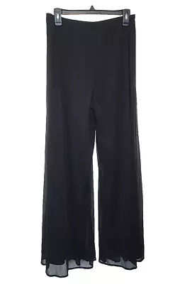 VTG Onyx Nite By Wendye Chaitin Palazzo Black Flowy Sheer Lined Pants LARGE • $15.40