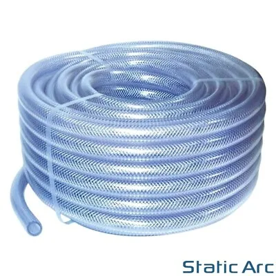 £3.50 • Buy PVC BRAIDED HOSE CLEAR TUBE REINFORCED PIPE GAS AIR WATER OIL FUEL FOOD 8mm ID