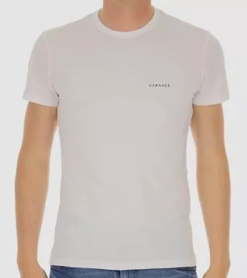 $125 Versace Men's White Cotton 2-Pack Logo Crew-Neck T-Shirt IT Size 4/ US S • $40.38