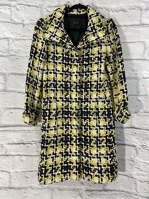 Zara Woman Coat Women’s Large Yellow Black Tweed Plaid Long Sleeve Wool Blend • $74