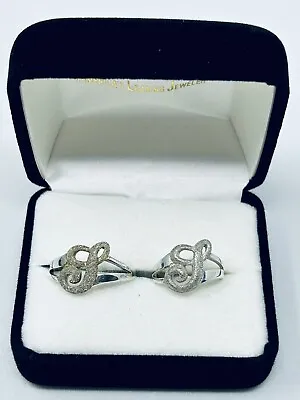 Qty 2!  Sterling Silver Sparkle-Cut Letter  J  Initial Script Ring - Sizes 5 & 9 • $17.99