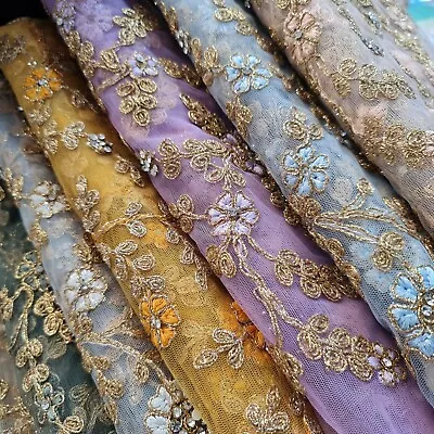 £24.99 • Buy Premium Mesh Net Material Floral Diamante Embroidery Dress Craft Fabric 44 