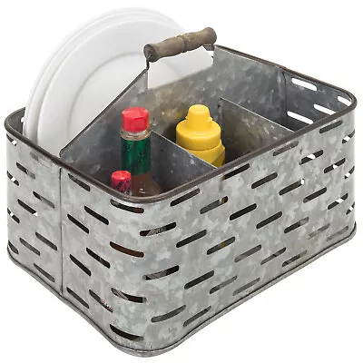 MyGift 4 Slot Galvanized Silver Metal Kitchen Flatware Caddy With Wood Handle • $32.99