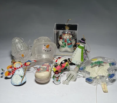 $15 • Buy Vintage Snowman Ornaments Lot Glass Metal Mixed Christmas Decor Holiday Snow