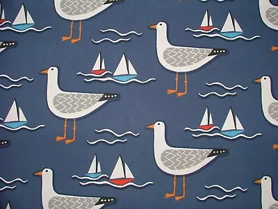 Whitby Seagull Nautical Coastal Cotton Curtain Upholstery Cushion Blind Fabric • £8.99