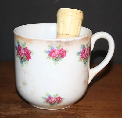 Antique GERMANY Hand Painted Porcelain Shaving Mug & MADE RITE Shaving Brush • $28