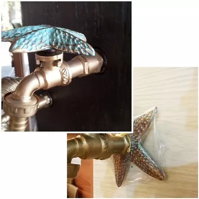 SET Brass Garden Faucet Tap & Base Green Star Fish Spigot Water Decor Outdoor • $84.99