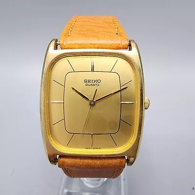 VTG Seiko Watch Men 28mm Gold Dial Gold Tone Rectangle 6531-5020 New Battery • $49.99