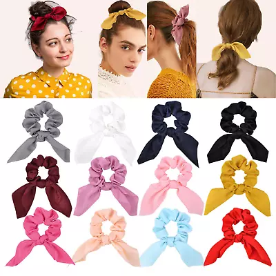 Scrunchie Scarf Satin Hair Bow Ponytail Elastic Hairband Rope Ribbon Ties • £2.99