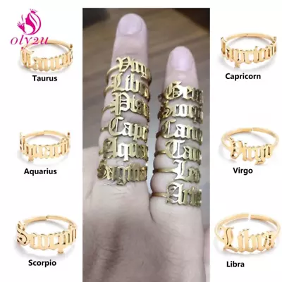 New Stainless Steel Star Sign Zodiac Horoscope Adjustable Ring Uk Seller  • £4.99