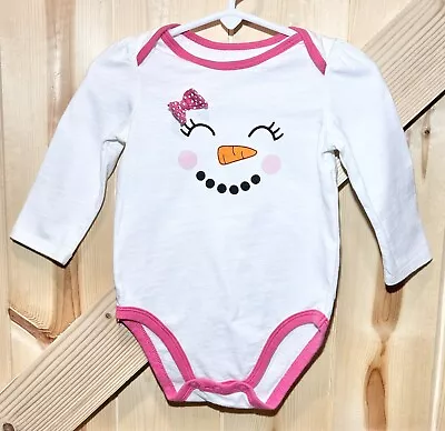 Baby Girl 9 Month Long Sleeve Girl Snowman W/Pink Bow Bodysuit Winter Christimas • $7