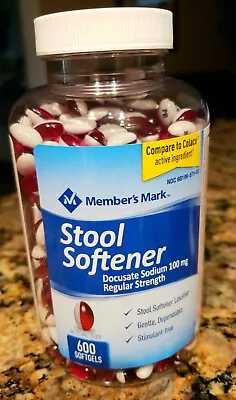 Members Mark STOOL SOFTENER Colace-Docusate Sodium 100mg BIG 600 Ct- EXP  3/25 • $15.58