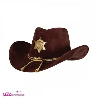 Mens Deluxe Suede Sheriff Hat Wild West Cowboy Fancy Dress Accessory • £10.99