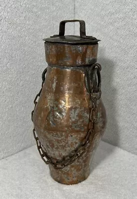 Vintage Copper Metal Jug Metal Container Metal Urn Medieval Pot Chained Handle • $38