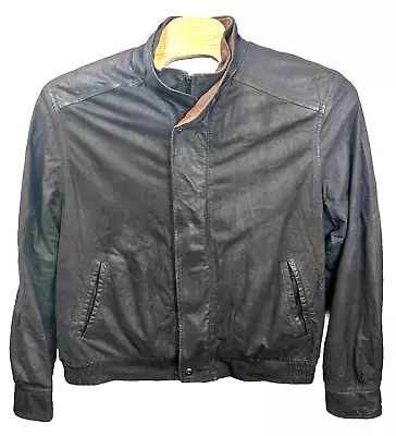 Johnston & Murphy Soft Leather Jacket Men 44 Black Brown Double Collar Full Zip • $69.97
