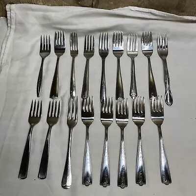 Set Lot 17 Vtg Mismatched Mid Century Stainless Salad Forks Flatware Mixed • $14.99