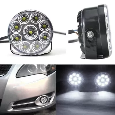 2*-White-12V 9 LED Round Daytime Running Light DRL Car Fog Day Driving Lamp 70mm • $13.60