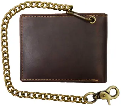 Men Hunter Vintage Antique Leather Biker Bifold Chain Wallet With RFID Blocking • $16.99