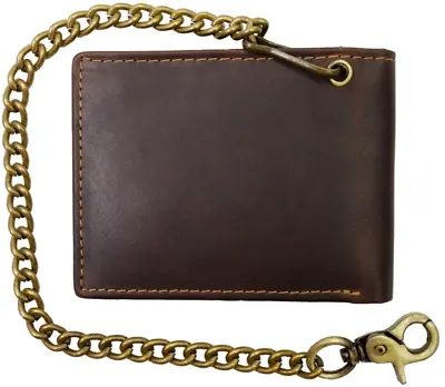 Men's Genuine Hunter Leather Biker Long Chain Wallet With RFID Blocking Bifold • $18.98