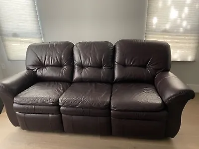 La-Z-Boy Chocolate Brown Leather Couch (reclines On Both Ends). Great Condition  • $650