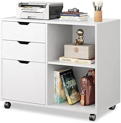 $125.77 • Buy 3-Drawer Wood File Cabinet, Mobile Lateral Filing Cabinet, Printer Stand With...