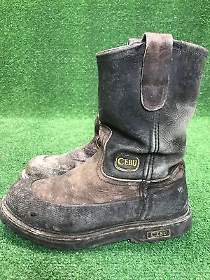 Cebu Mens Distressed Leather Steel Toe Brown Work Boots Men’s 8 • $59.92