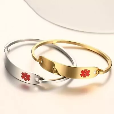 £5.76 • Buy Medical Alert ID Bracelet First Aid Cuff ICE Bangle Women Kid Custom Engraving