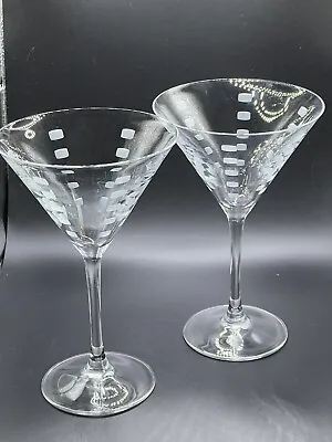 Mikasa CHEERS Clear Etched Squares Martini Glasses (2) 7.5  T • $17