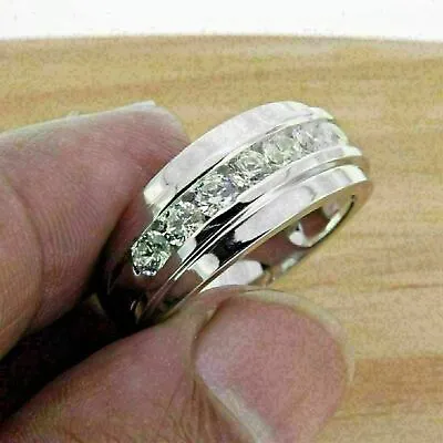 2 Ct Simulated Diamond Men's Wedding Band Channel Set Ring 14k White Gold Finish • $157.80